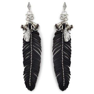 NEW Rebecca Minkoff Women's Feather Earrings Leather & Crystals retail:$128